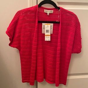 JNY NEW cranberry cotton crochet cardigan